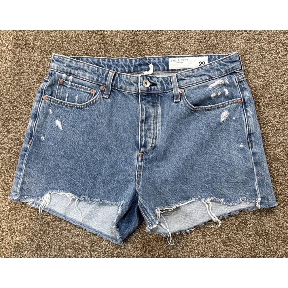 RAG & BONE Dre Low-Rise Cutoff Distressed Denim Shorts size 29 In Medium Wash